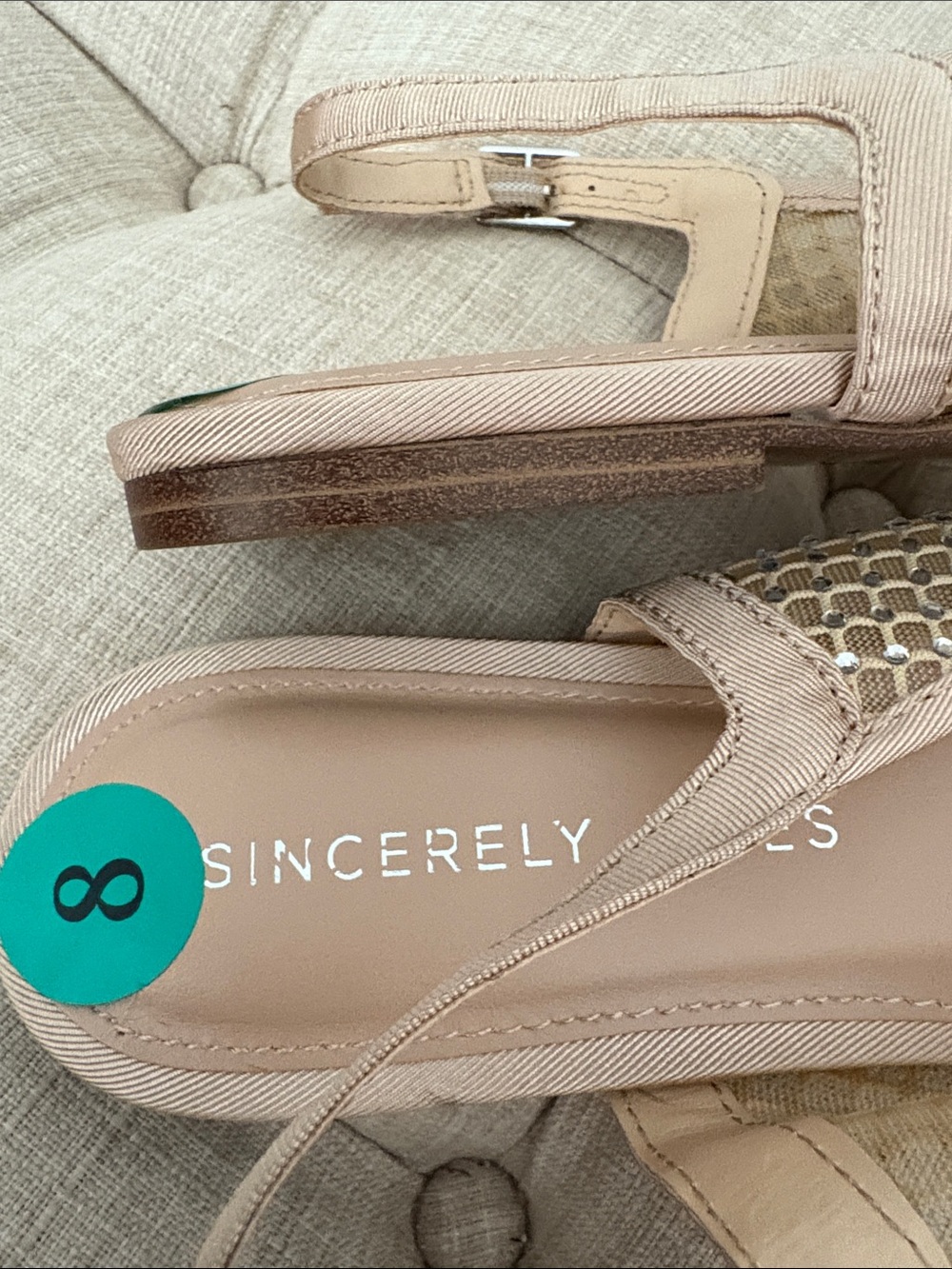 Sincerly Jules Beige Mesh Slingback Pointed-Toe Flats with Metallic Accents - Picture 3 of 4